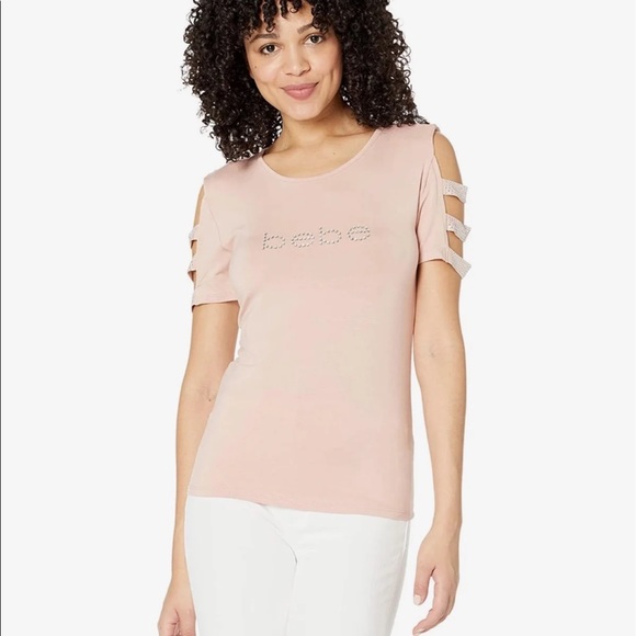 SOLD - Bebe Logo Tee - Cutout Sleeves - Misty Pink - NWT - Picture 10 of 12
